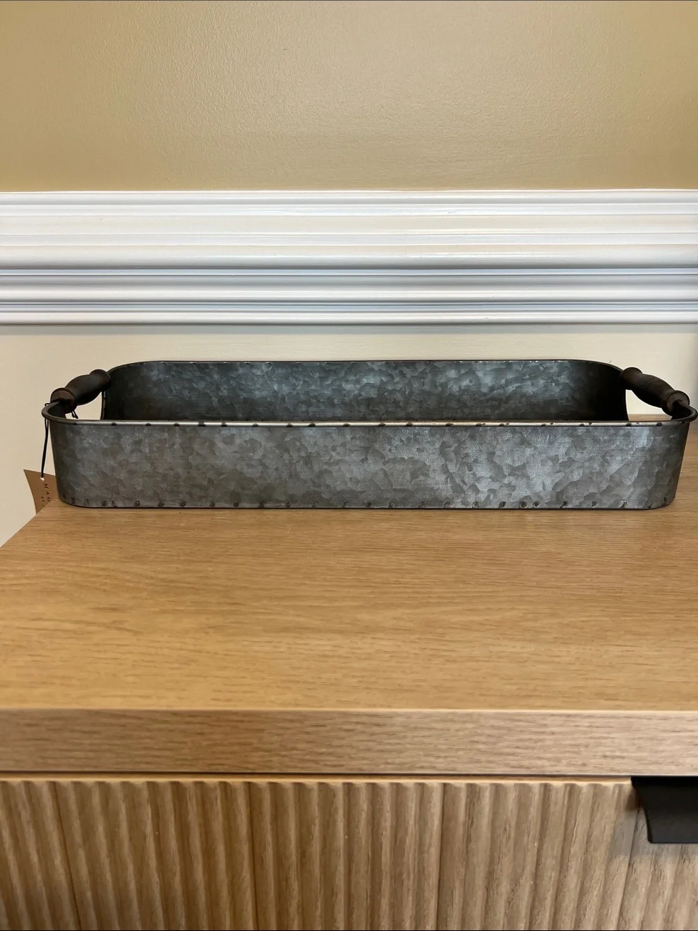 Magnolia Home Galvanized Tray with Dark Wood Handles